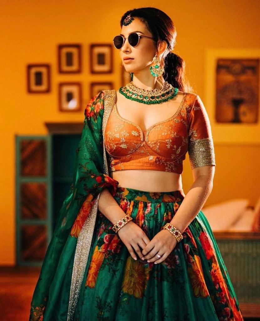 Orange banarasi saree with sea green blouse – Threads